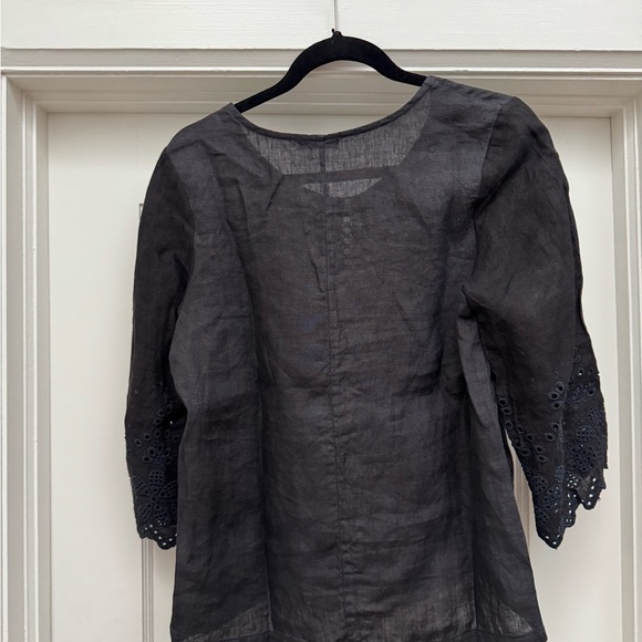 Black Buttoned Blouse with Rounded Neckline - Picture 3 of 5